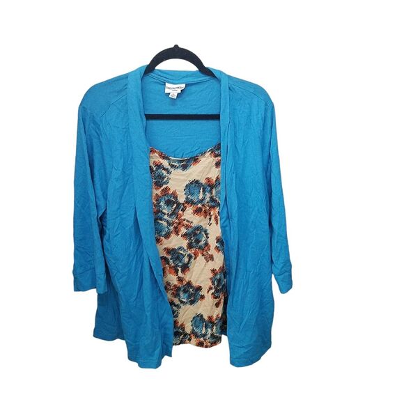 Breckenridge Womens Sz 2X Blue Tan Floral Long Sleeve Blouse - Picture 7 of 9